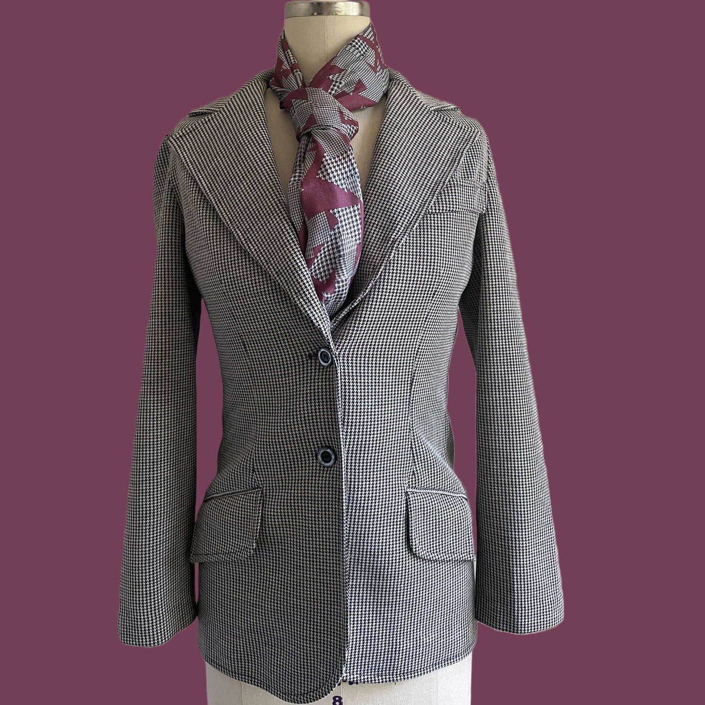 70s Black and White Houndstooth Blazer