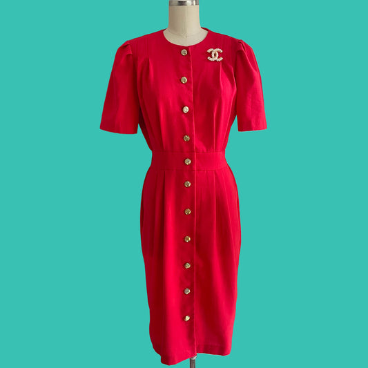 80s Burning Red Shirtwaist Dress