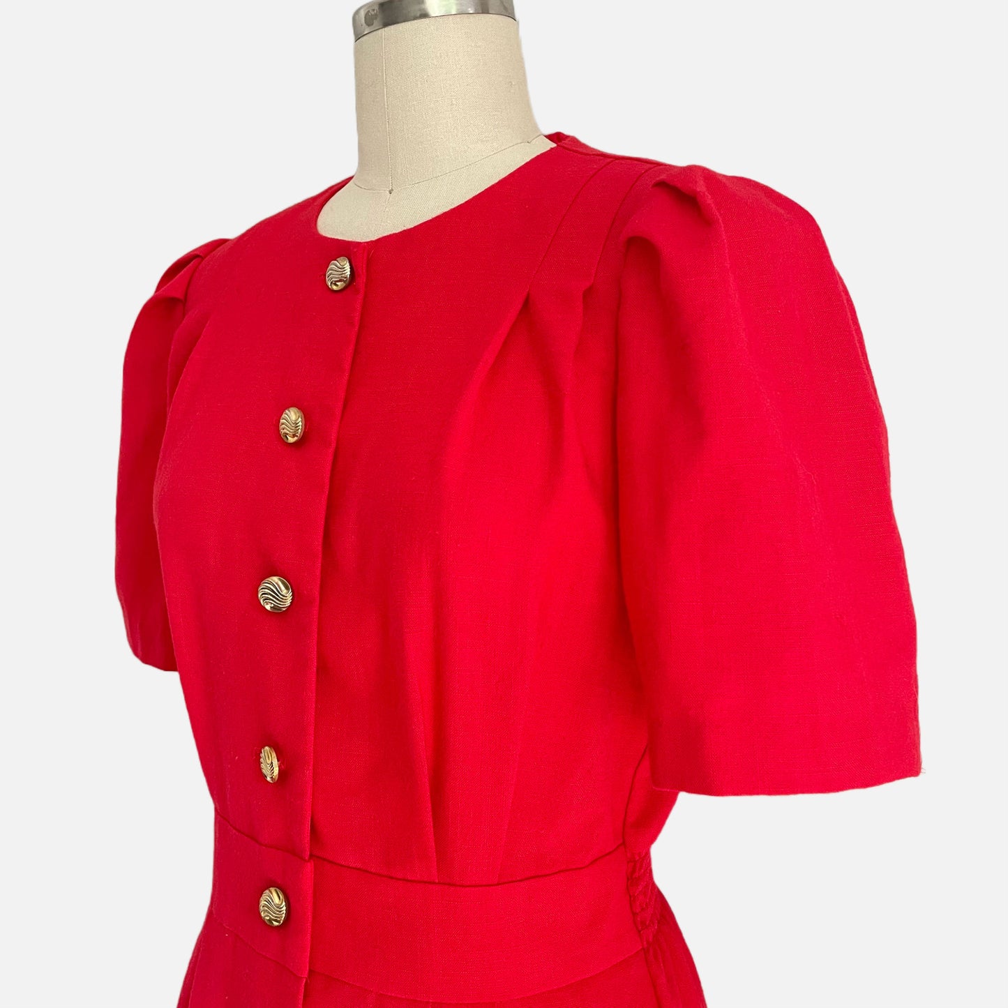 80s Burning Red Shirtwaist Dress