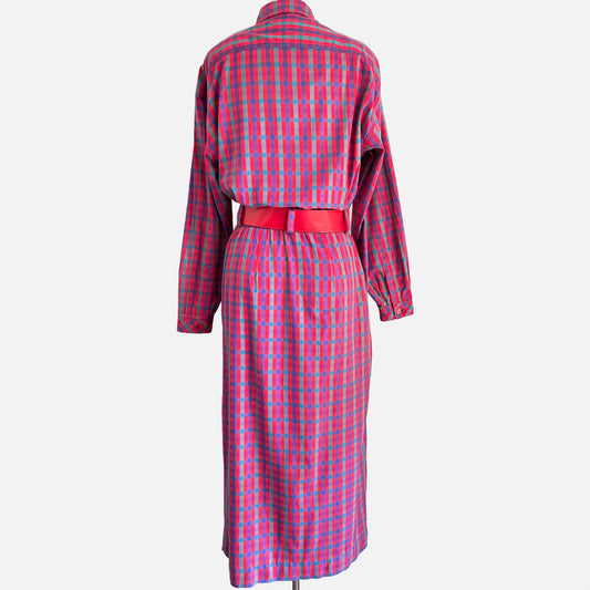 90s Multi Color Plaid 100% Cotton Shirtdress