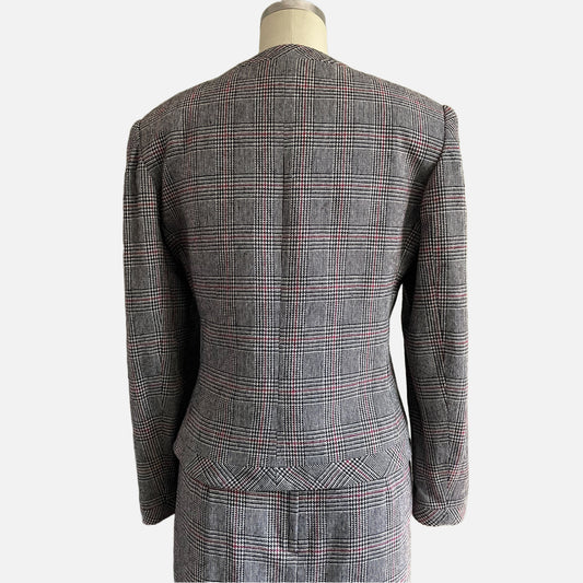 90s Houndstooth Asymmetrical Skirt Suit