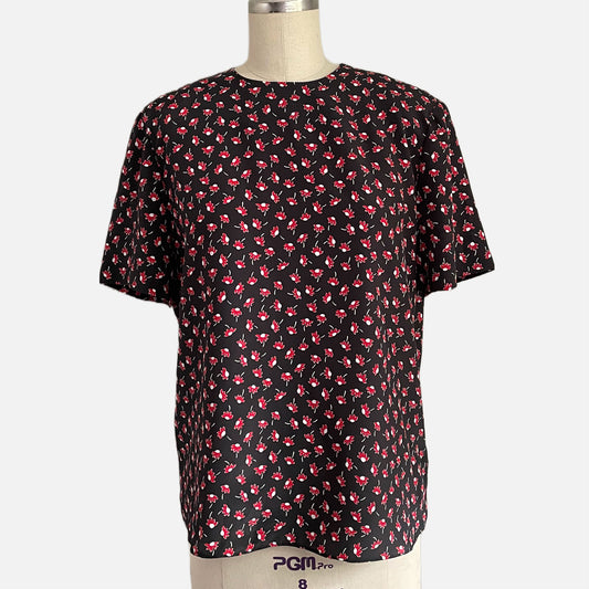 90s Floral Print Short Sleeve Shell Top