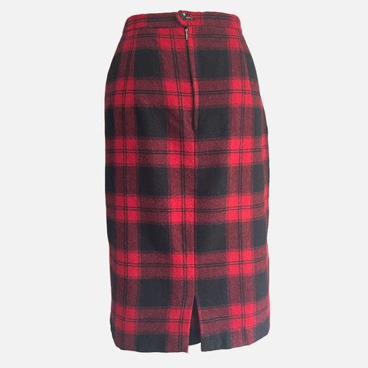 70s Red and Black Plaid Pencil Skirt