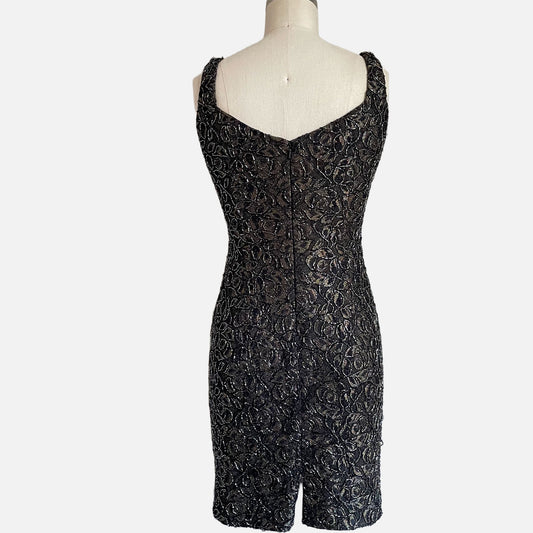 90s Metallic Beaded Sheath Sleeveless Cocktail Dress