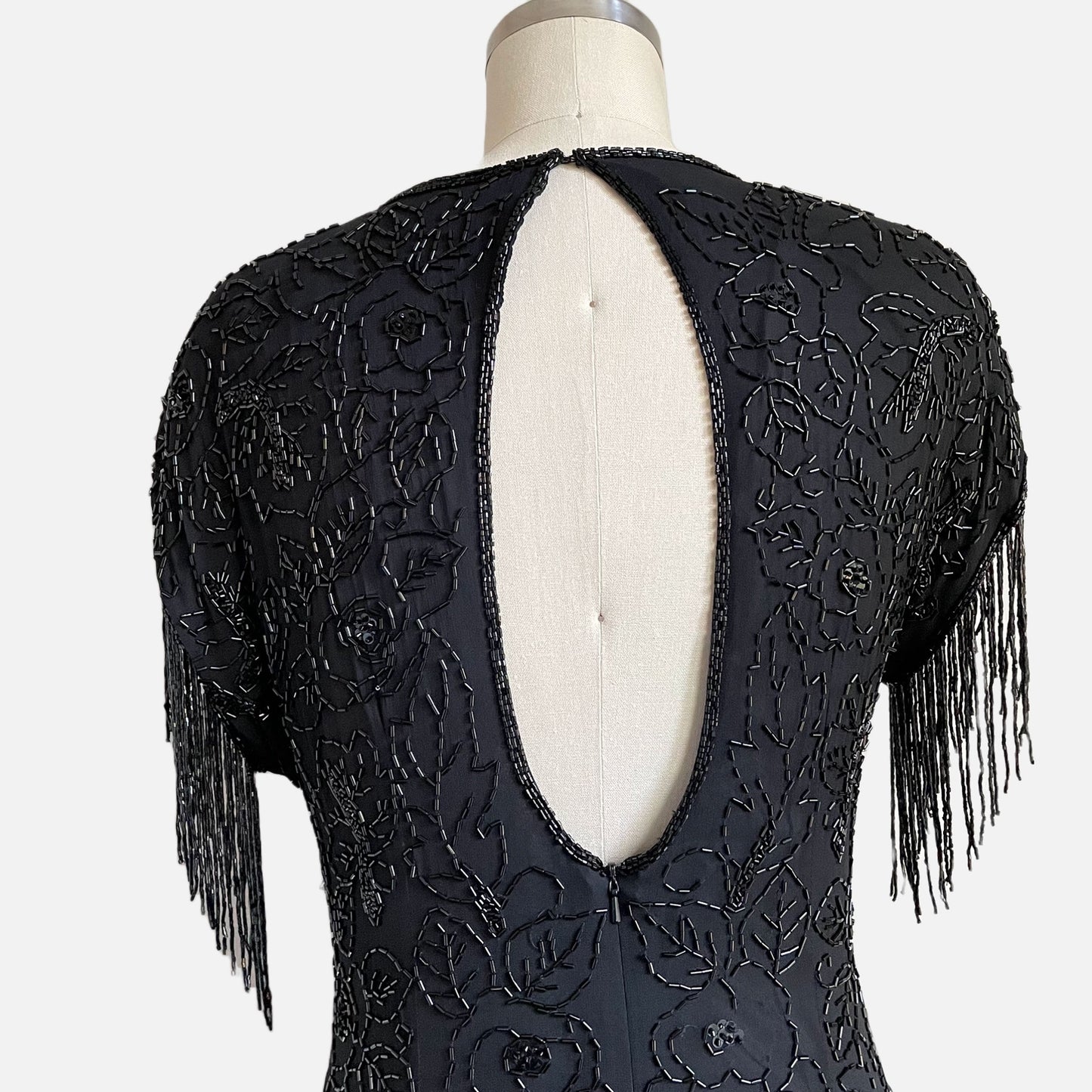 80s Art Deco Floral Beaded Flapper Dress