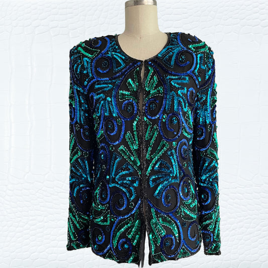 80s/90s 100% Silk Sequin Beaded Multi-Color Cardigan