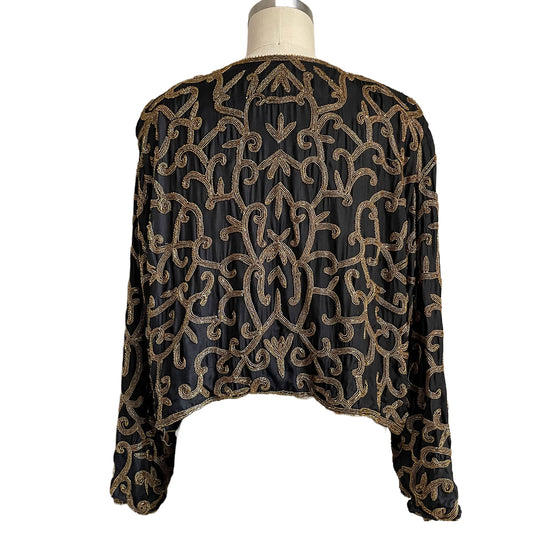 80s Black and Gold Beaded Cardigan