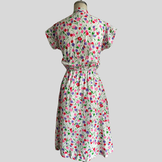70s Multicolor Tulip Print Short Sleeve Shirtdress