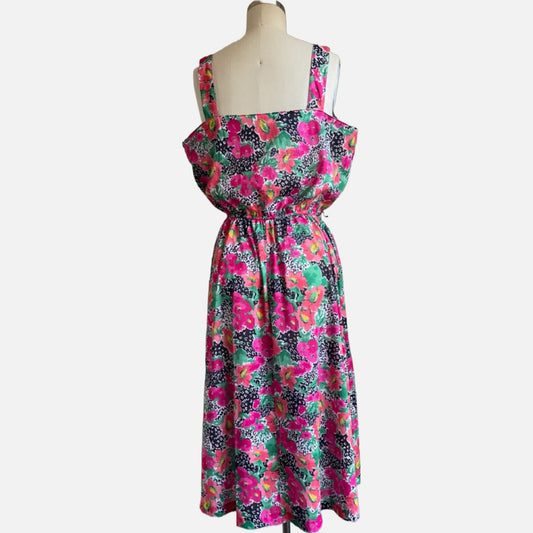 80s/90s Pink Floral and Animal Print Sleeveless Sundress