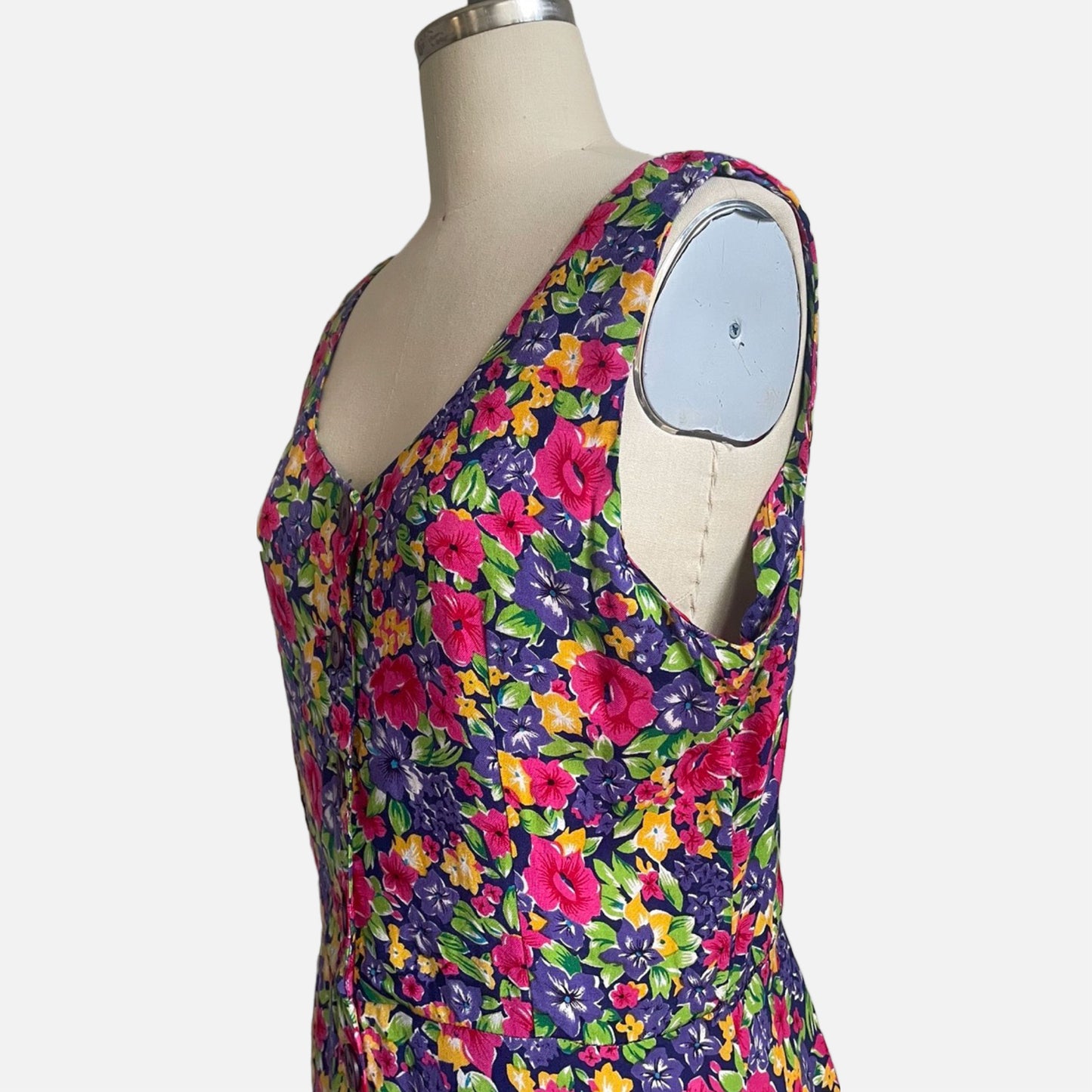 80s/90s Floral Button-Front Midi Sundress