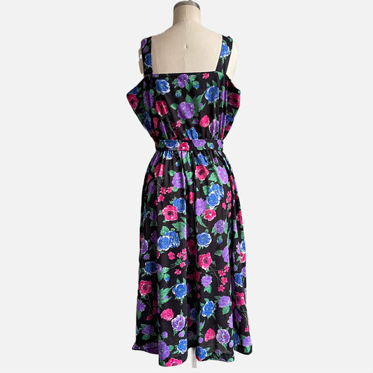 80s/90s Multicolor Floral and Black Sleeveless Sundress