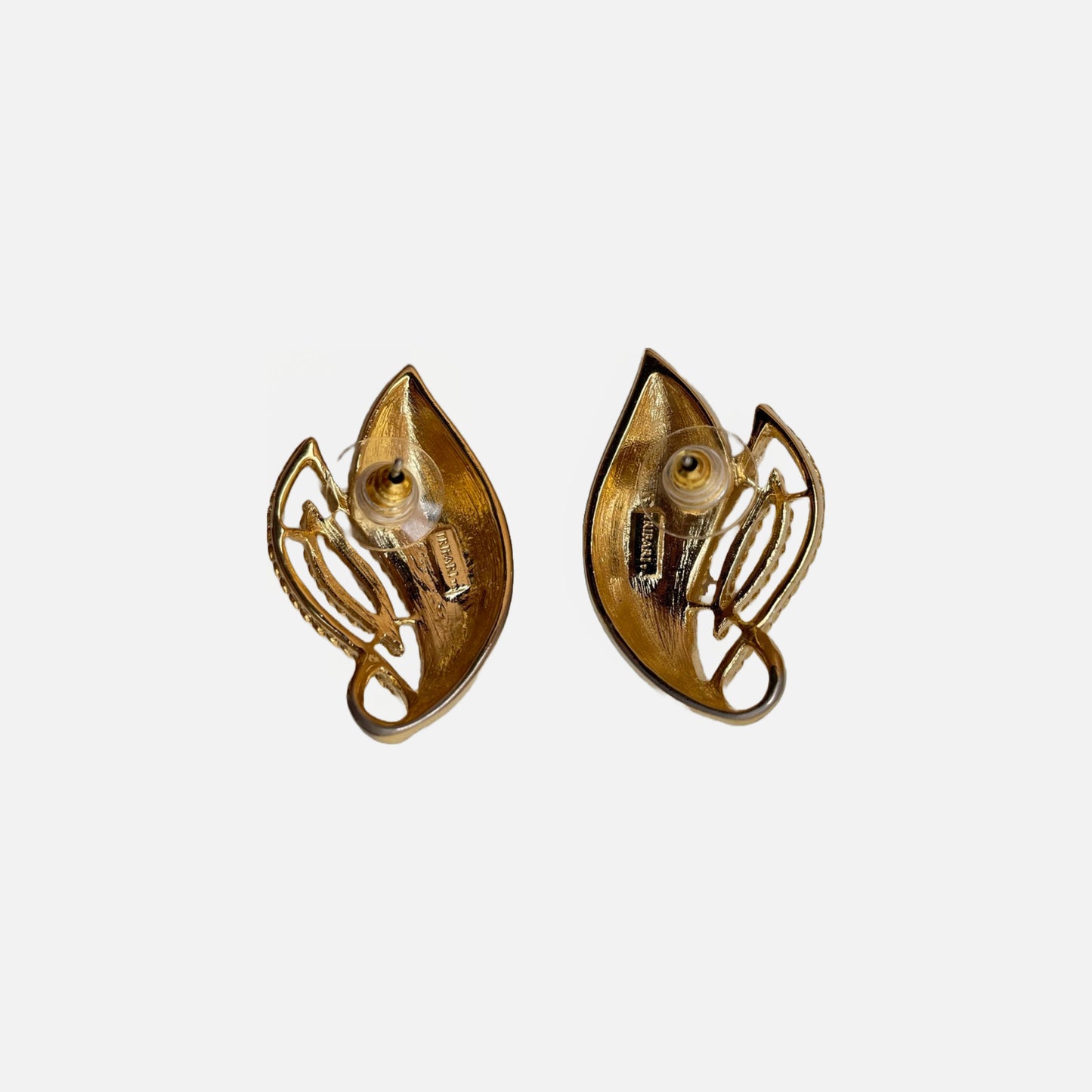 90s Trifari Gold Tone Filigree and Black Enamel Stud Earrings