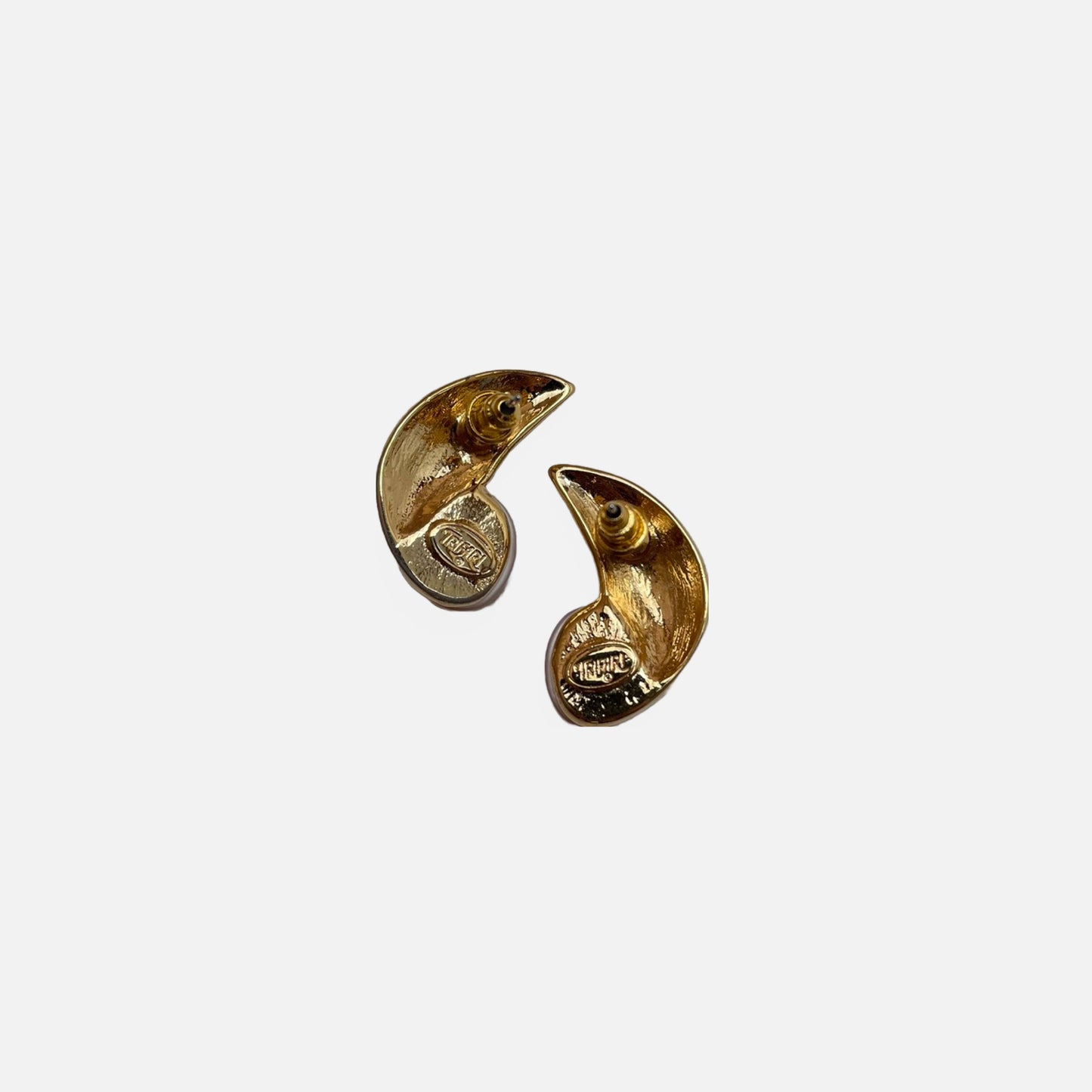 70s/80s Trifari Gold Tone and Faux Pearl Stud Earrings