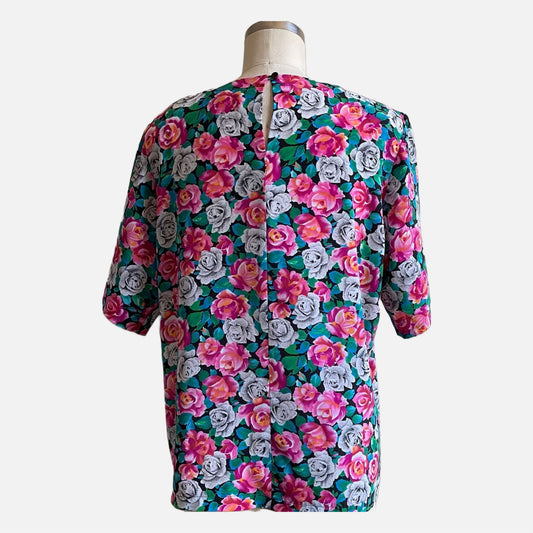 80s Multicolor Floral Short Sleeve Top