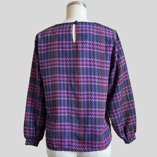80s/90s Multi color Houndstooth Plaid Secretary Top