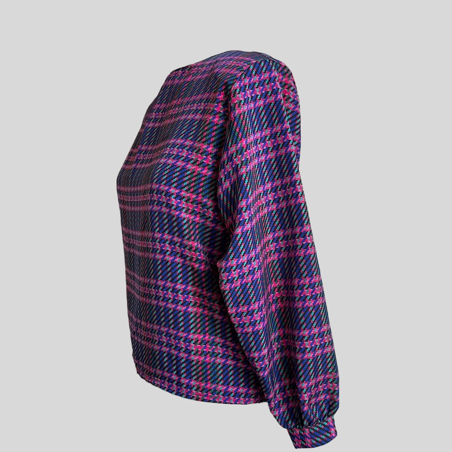 80s/90s Multi color Houndstooth Plaid Secretary Top