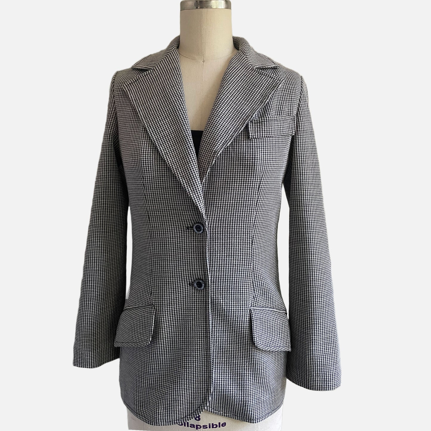 70s Black and White Houndstooth Blazer