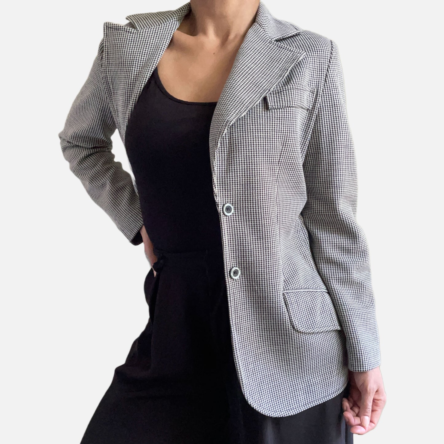 70s Black and White Houndstooth Blazer
