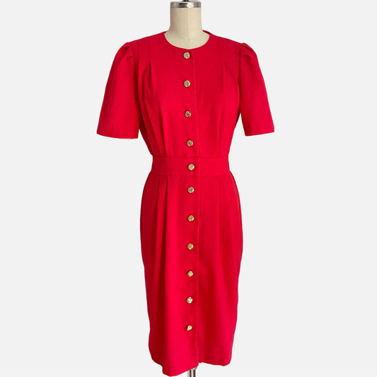 80s Burning Red Shirtwaist Dress