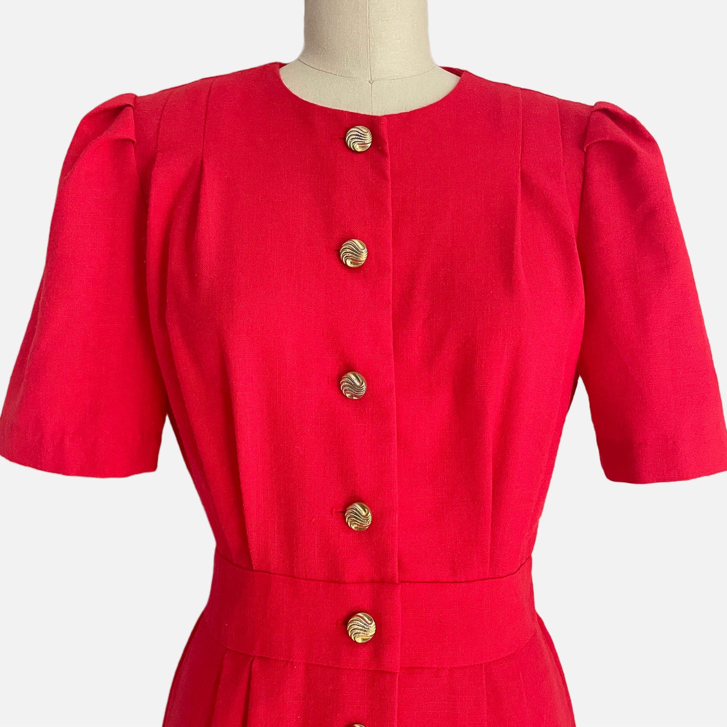 80s Burning Red Shirtwaist Dress