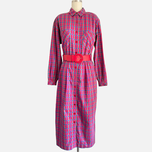 90s Multi Color Plaid 100% Cotton Shirtdress