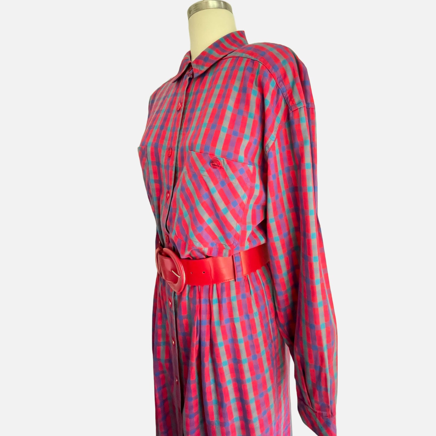 90s Multi Color Plaid 100% Cotton Shirtdress