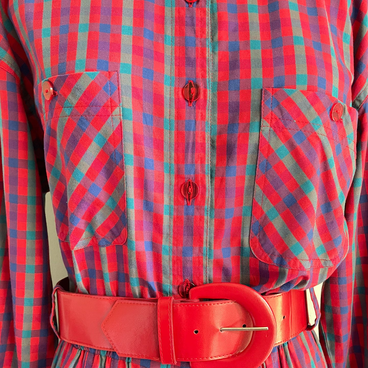 90s Multi Color Plaid 100% Cotton Shirtdress