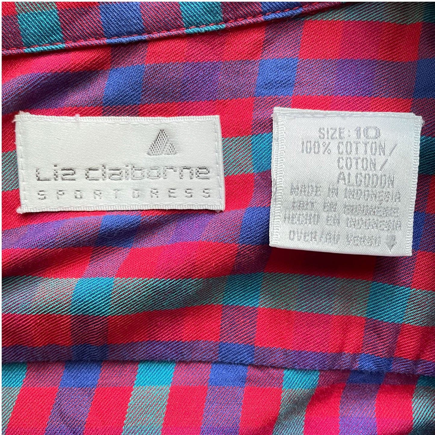 90s Multi Color Plaid 100% Cotton Shirtdress