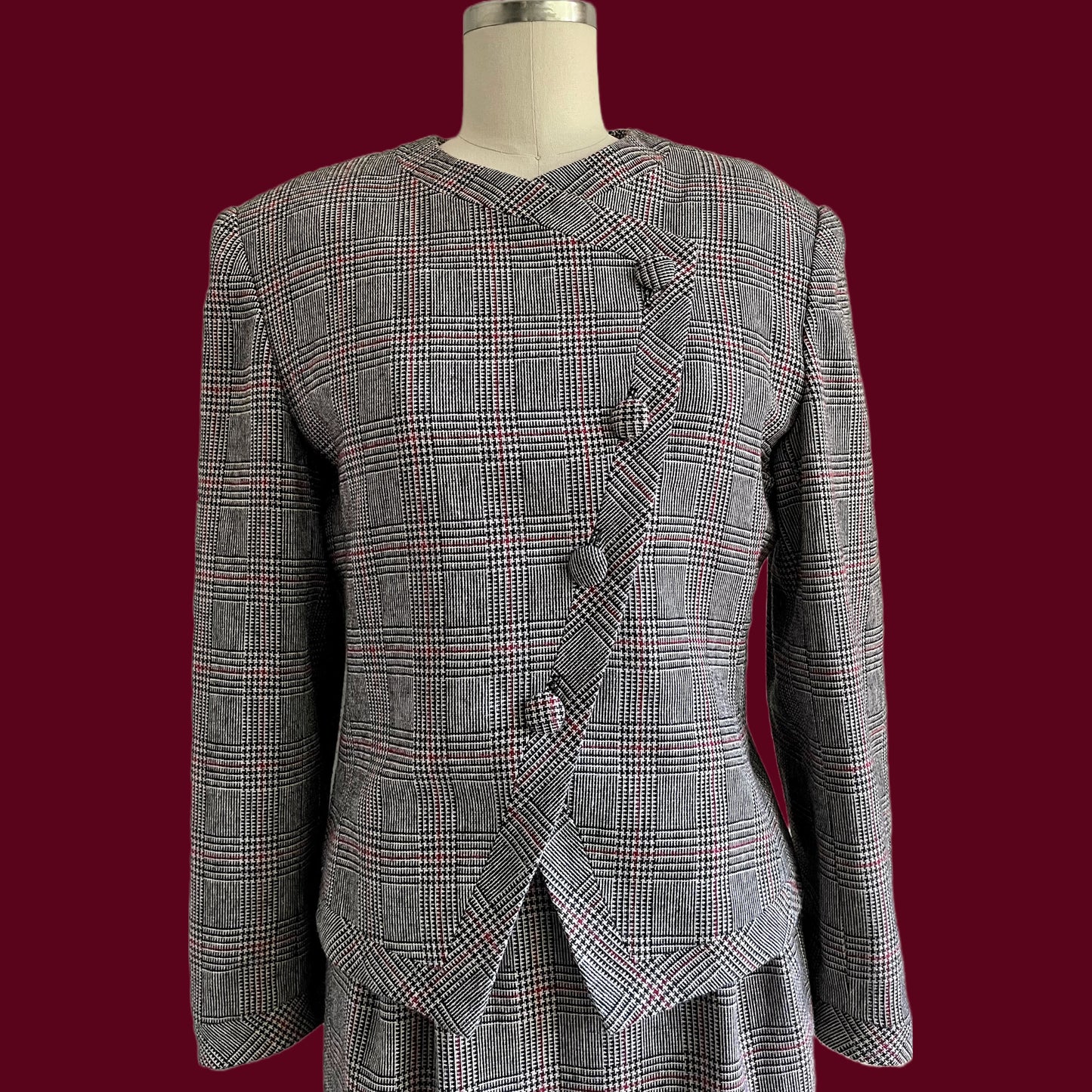 90s Houndstooth Asymmetrical Skirt Suit