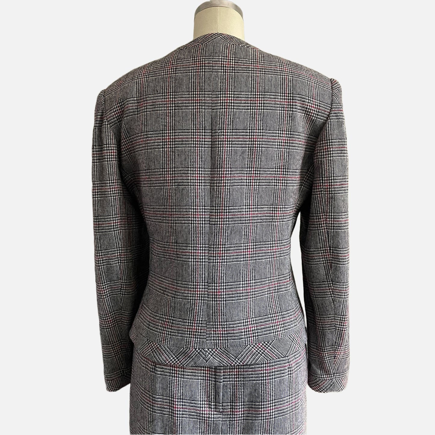 90s Houndstooth Asymmetrical Skirt Suit