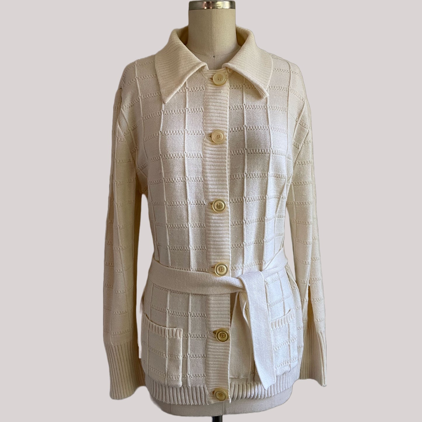 60s/70s Beige Collared Knit Cardigan