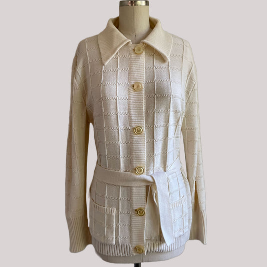 60s/70s Beige Collared Knit Cardigan