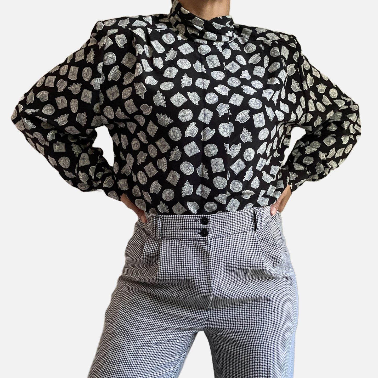 80s Heraldic Print Secretary Top