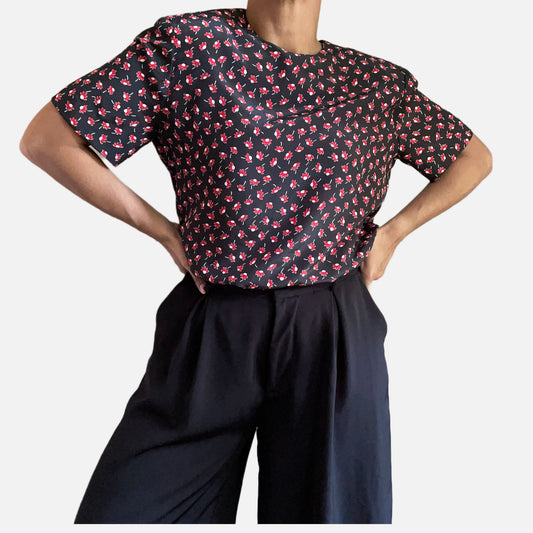 90s Floral Print Short Sleeve Shell Top