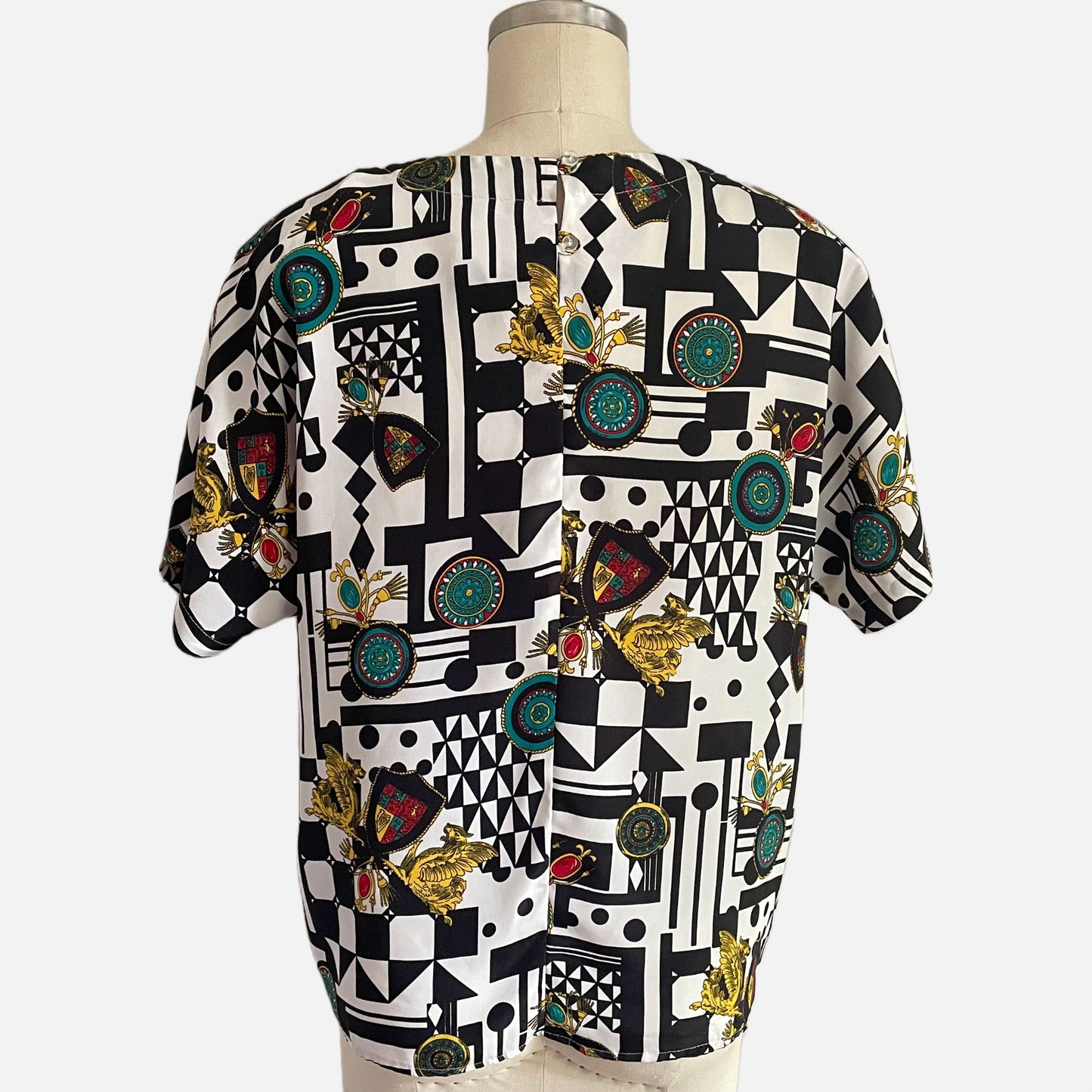 80s/90s Heraldic and Abstract Print Shell Top