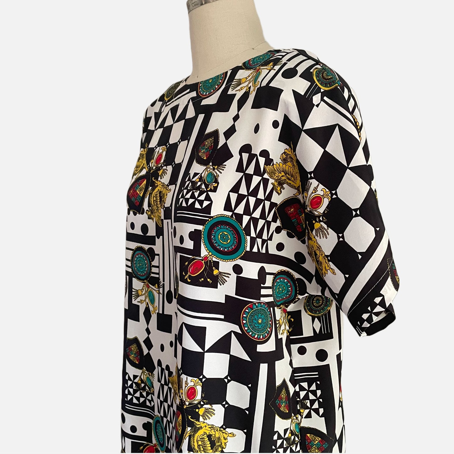 80s/90s Heraldic and Abstract Print Shell Top