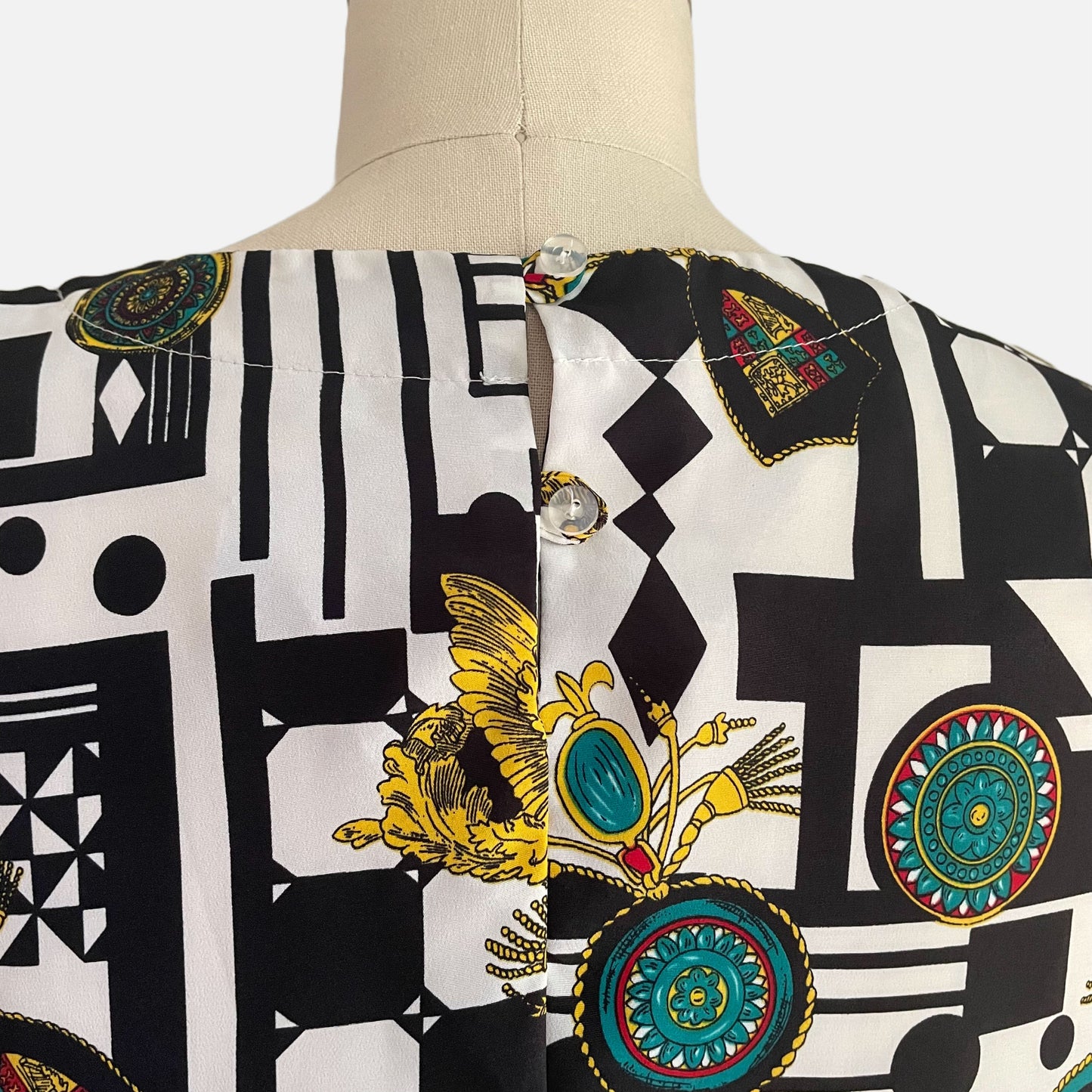 80s/90s Heraldic and Abstract Print Shell Top