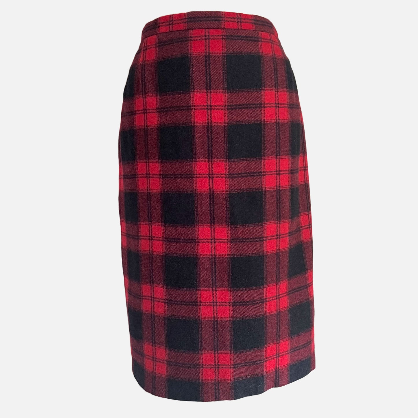 70s Red and Black Plaid Pencil Skirt