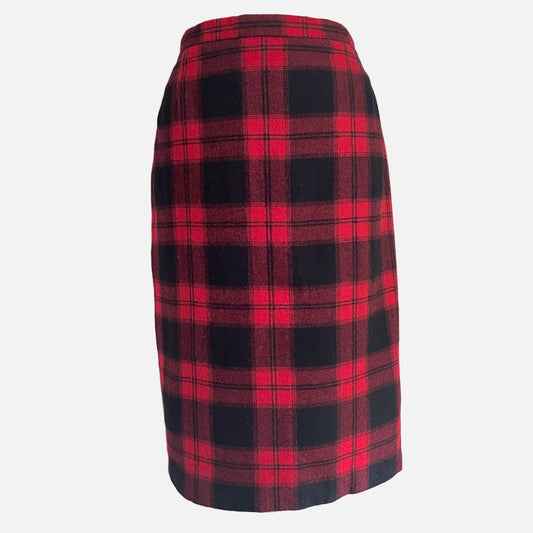 70s Red and Black Plaid Pencil Skirt