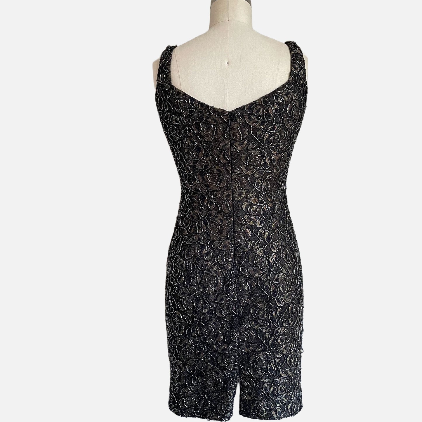 90s Metallic Beaded Sheath Sleeveless Cocktail Dress