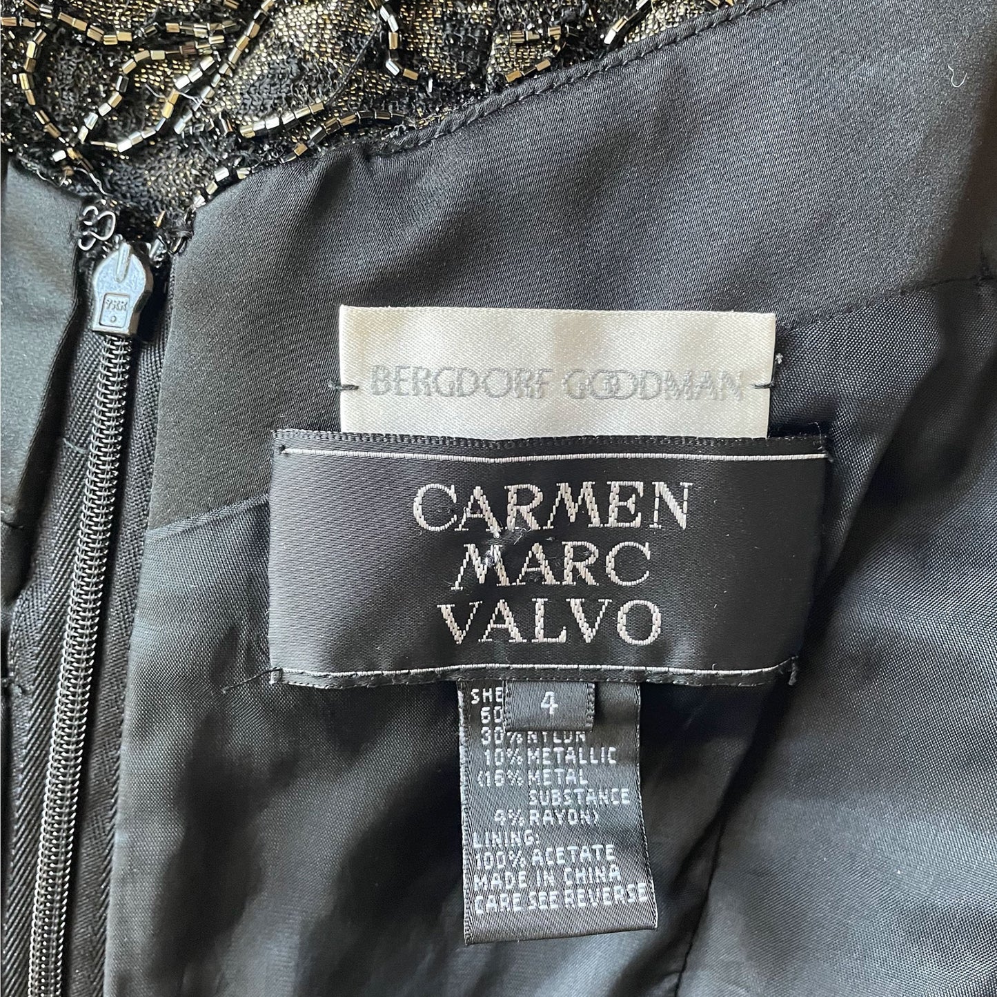 90s Metallic Beaded Sheath Sleeveless Cocktail Dress