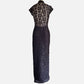 90s Caché Metallic Floral Mesh Lace Bodycon Formal Dress
