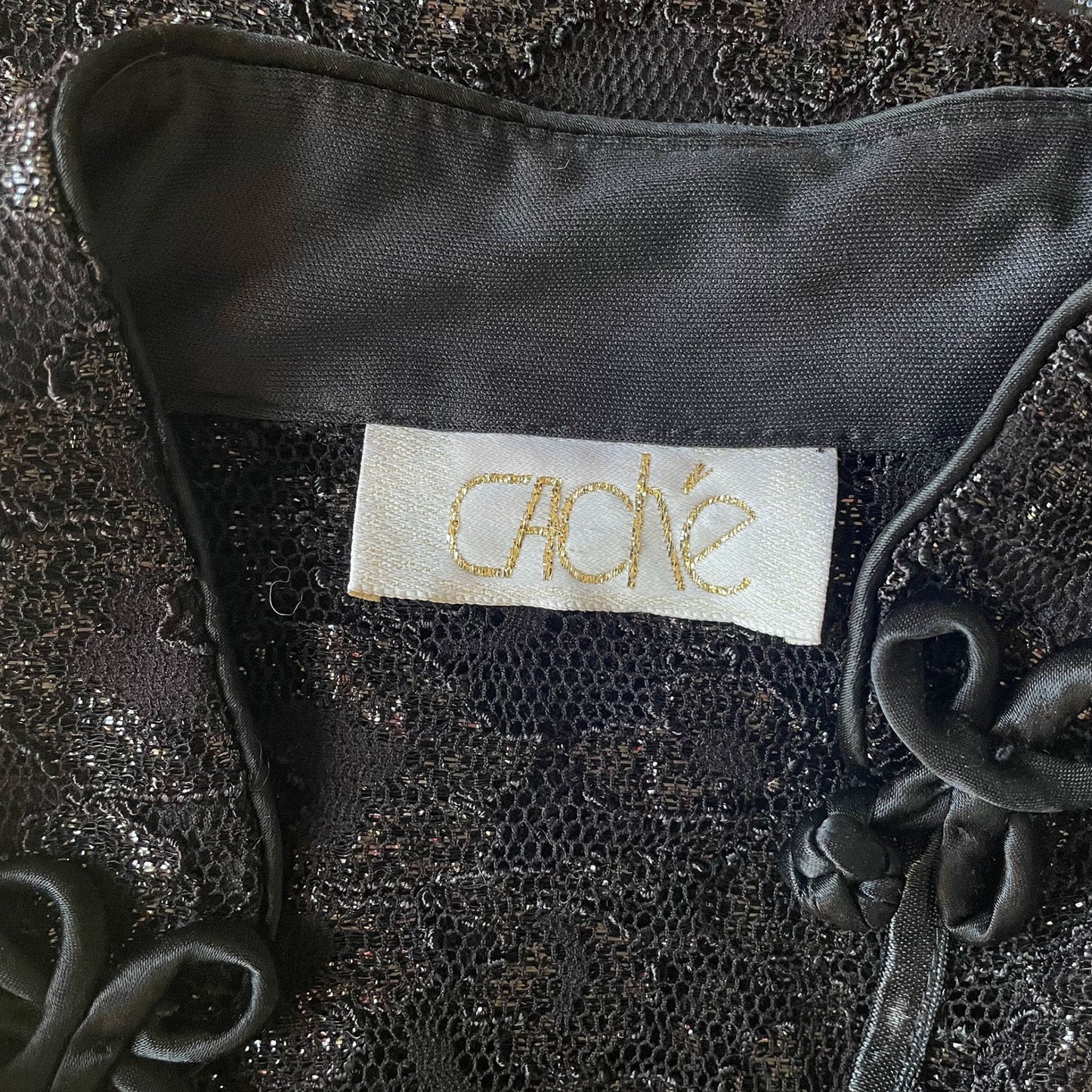 90s Caché Metallic Floral Mesh Lace Bodycon Formal Dress