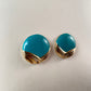 80s/90s Circular Gold Tone and Turquoise Enamel Earrings