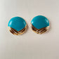 80s/90s Circular Gold Tone and Turquoise Enamel Earrings
