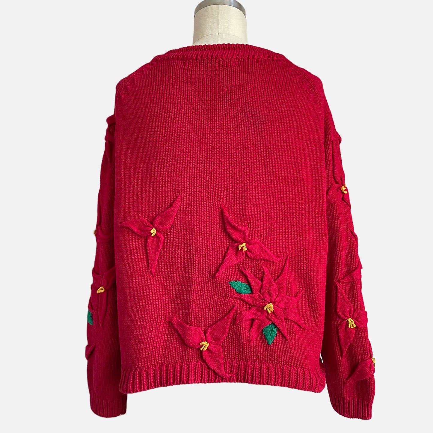 90s Red Poinsettia Knit Holiday Cardigan