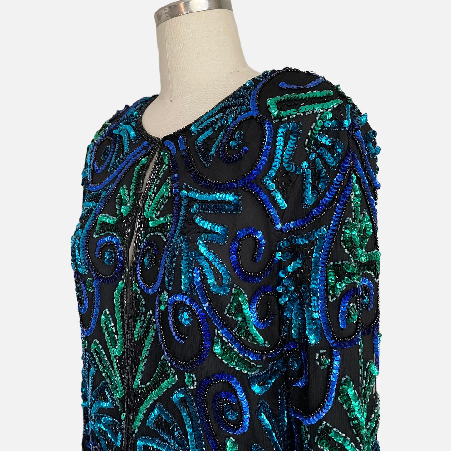 80s/90s 100% Silk Sequin Beaded Multi-Color Cardigan
