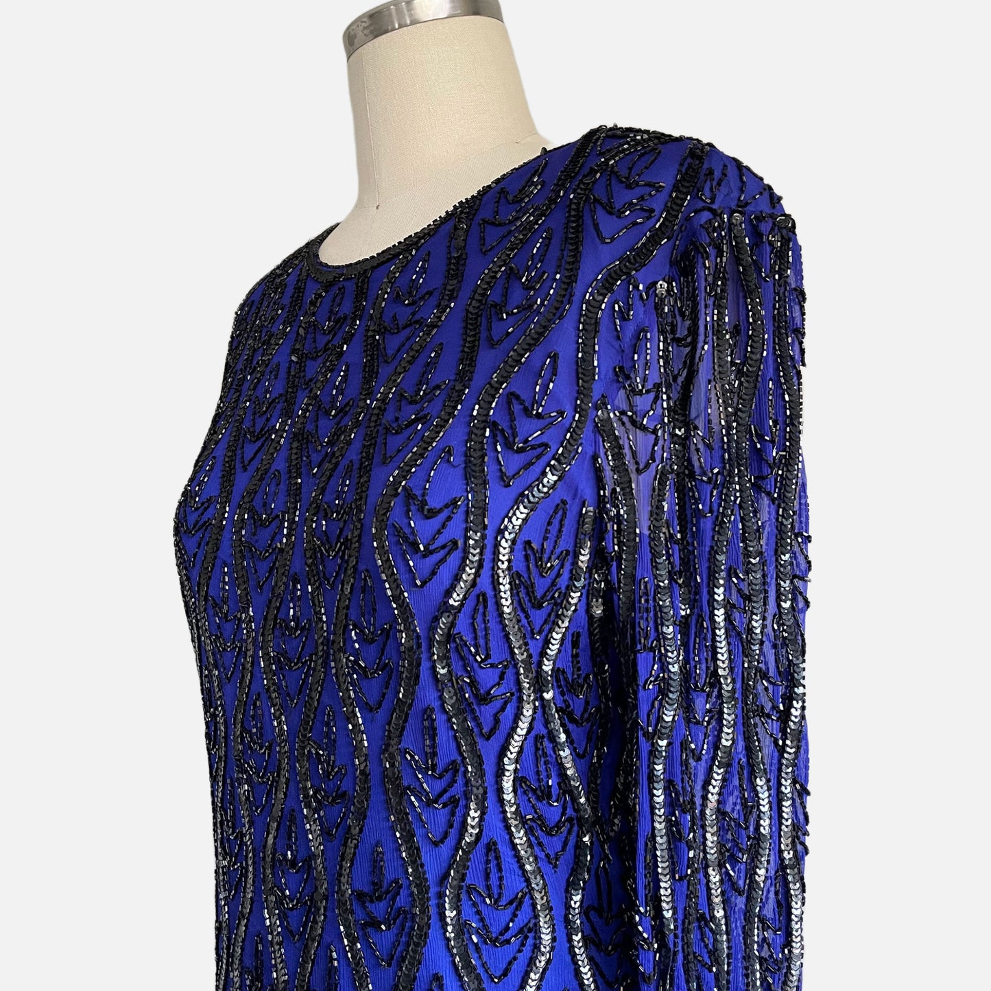 80s 100% Indigo Blue Sequin Beaded Top
