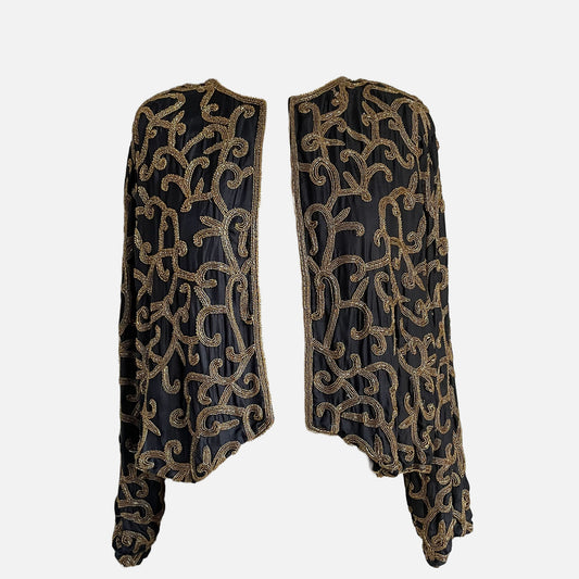 80s Black and Gold Beaded Cardigan