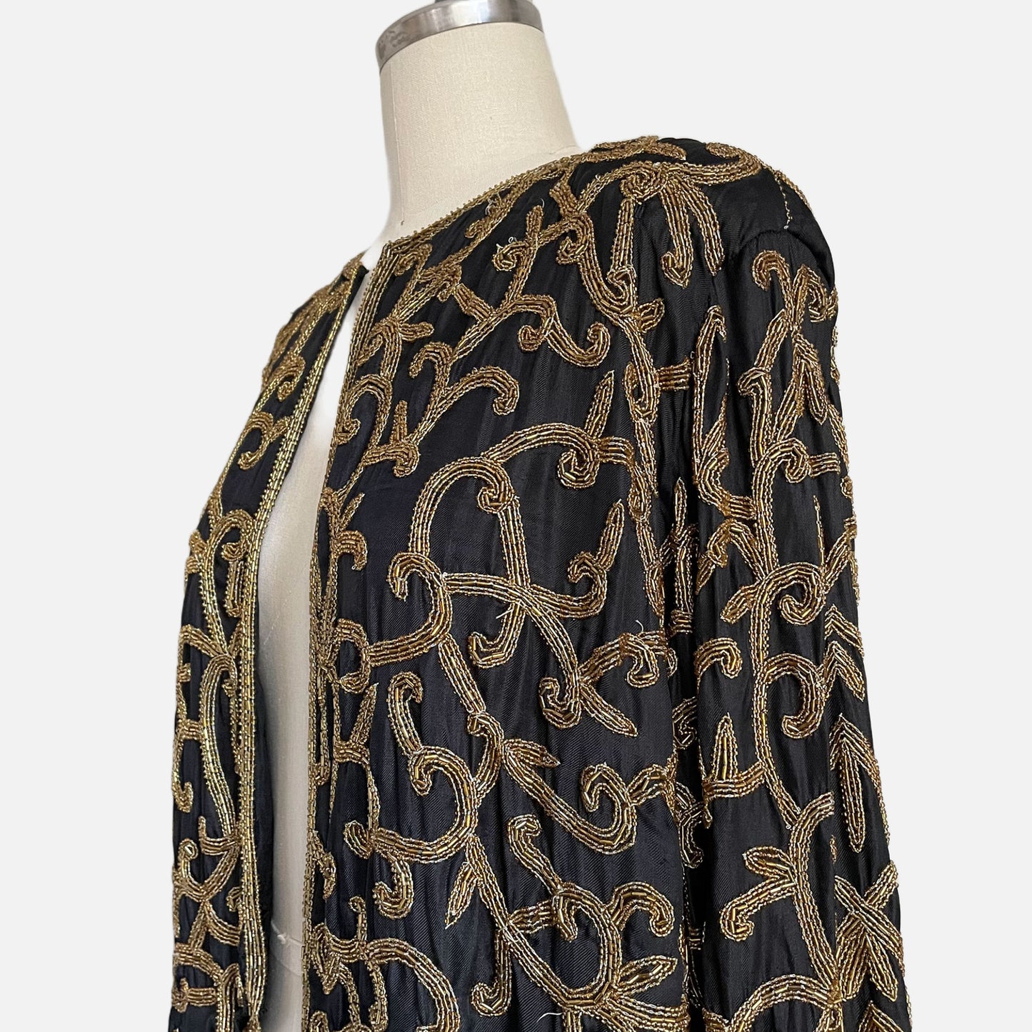 80s Black and Gold Beaded Cardigan